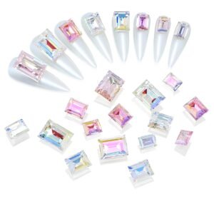 Nail Art Rhinestone，48Pcs Big Nail Rhinestones Pointback Nail Gems  Multi Color 3D Glass Crystals Nail Charms for Nail DIY Decorations Crafts