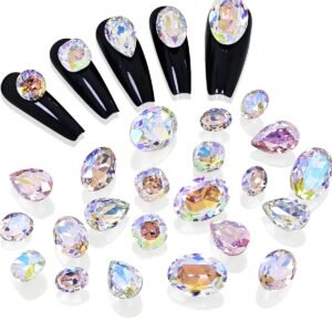 Big Nail Art Rhinestone，48Pcs Mixed Color Rhinestones Nail Gems  Multi Shape 3D Glass Crystals Nail Charms for Nail DIY Decorations Crafts