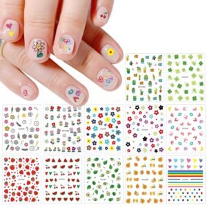 14 Sheets Cute Nail Stickers for Kids Nail Art Stickers Decals Self-Adhesive  Rainbow Flower Fruit Nail Supplies Nail Art Design Decoration Accessories