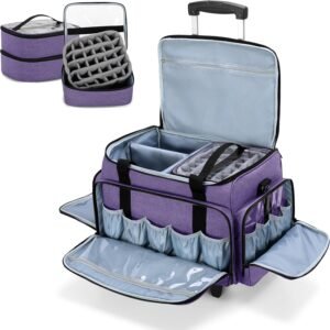Rolling Nail Polish Organizer Holds 90 Bottles and a Nail Lamp, Rolling Nail Polish Case with a Detachable Dolly and 3 Removable Cases , Purple