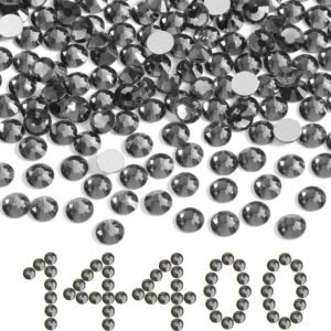 Flatback Rhinestones Bulk,14400pcs Gray Rhinestones for Nails Crafts Clothes DIY Decoration, Black Diamond, SS10, 2.7-2.9mm
