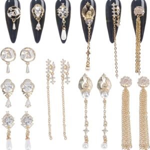 12Pcs Gold Nail Charms Gold Rhinestones for Nails Gold Charms for Nails  Nail Crystal Nail Art Charms Gems Jewelry Nail Diamond Rhinestone Charms for Girls Woman Craft DIY Nail Art Decoration