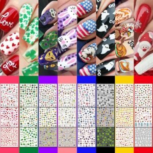 30 Sheets 8 Holiday Nail Art Stickers, Variety Pack All Season Nail Decals for All Year, Self-Adhesive  4th of July Halloween Fall Christmas Valentine St.